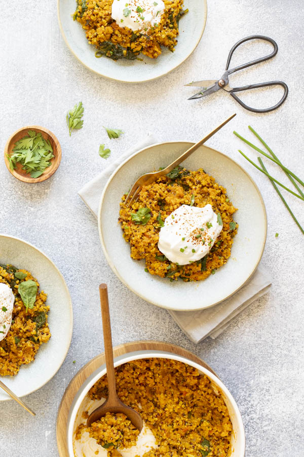Lentilles et quinoa au curry et épinards au Thermomix